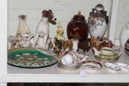 Minton plaque, Winstanley Pottery animals, Carlton Rouge jar and cover, Carlton figure 'Monica',