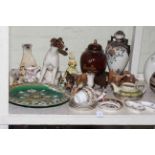 Minton plaque, Winstanley Pottery animals, Carlton Rouge jar and cover, Carlton figure 'Monica',