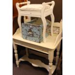 Victorian painted washstand, painted piano stool and painted stool (3).