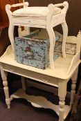 Victorian painted washstand, painted piano stool and painted stool (3).