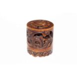Chinese hardstone incense burner of cylindrical form pierced with dragons, 6.5cm.