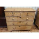 Pine chest of two short above three long drawers, 100cm by 115cm.