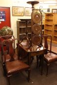 Pembroke table, set of four mahogany dining chairs, snap top occasional table,