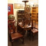 Pembroke table, set of four mahogany dining chairs, snap top occasional table,