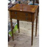 Pair burr and satinwood banded two drawer side tables with bowed corners, 76.5cm by 53cm.