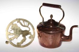 Victorian copper and brass kettle on brass trivet.