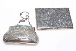 Victorian engraved silver card and aid case, Birmingham 1892 and silver purse (2).