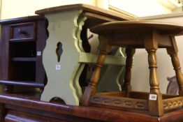 Circular oak coffee table, nest of two tables and magazine table (3).