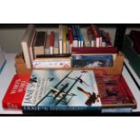 Collection of books including Royal Heritage, Janes Aircraft, Military Insignia, history, etc.