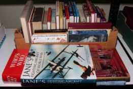 Collection of books including Royal Heritage, Janes Aircraft, Military Insignia, history, etc.