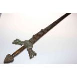 Heavy bronze replica sword and scabbard, length 95cm.