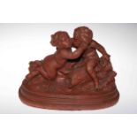 19th Century terracotta centrepiece of two Putti, signed Cholin.