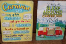Two signs, Caravan Rules and Camper Van.