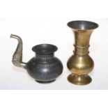 Islamic vessel with silver spout, 12cm and a bronze vase (2).