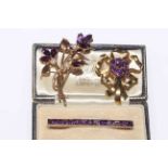 Square cut amethyst bar brooch,