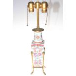 Gilt metal mounted Chinese polychrome vase table lamp, 30cm to top of vase.