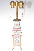 Gilt metal mounted Chinese polychrome vase table lamp, 30cm to top of vase.