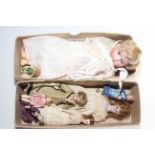 Collection of four bisque head dolls and three tiny fabric dolls (7).