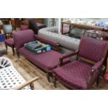 Victorian three piece parlour suite comprising chaise longue, ladies and gents chairs.