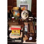 Mixed lot with Charlotte Rhead jug, lantern slides, Mascot Dog toy, book trough, etc.