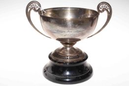 Silver two handled trophy cup with plinth, Birmingham 1923.