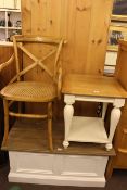 White and pine trunk, white and oak lamp table and Bentwood elbow chair (3).