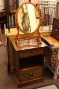 Hardwood bedside pedestal and oval toilet mirror (2).