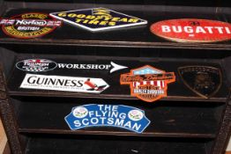 Eight cast signs depicting railway, motoring, breweriana interest.