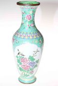 Chinese enamel vase decorated with two panels of lady and flowers, 31.5cm.
