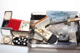 Box of collectables including silver, muff pistol, etc.