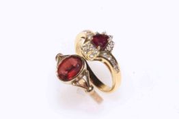 18 carat gold, garnet and diamond ring,