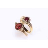 18 carat gold, garnet and diamond ring,