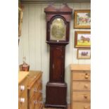 Antique oak longcase clock having arched brass dial, signed Sam Robson, North Shields.