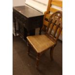 Gothic style oak hall chair and Victorian oak single drawer side table (2).