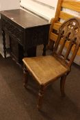 Gothic style oak hall chair and Victorian oak single drawer side table (2).