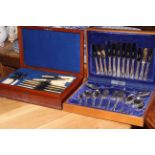 Towie Sheffield silver plated cased cutlery and a canteen of bone handled steel cutlery.