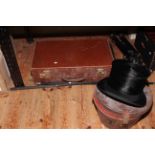 Leather cased Top Hat box with a Top Hat by T.B. & W.