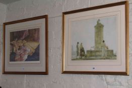 Two framed Russell Flint prints 'The Whispering Well' and 'Model for Elegance'.