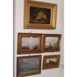 Collection of eighteen various oils and pictures including Seascapes, Still Life, etc.