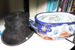 Christy's London Top Hat and an Oriental fish style footbath, 46cm by 25cm by 15cm.