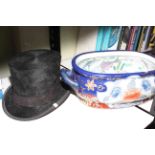 Christy's London Top Hat and an Oriental fish style footbath, 46cm by 25cm by 15cm.