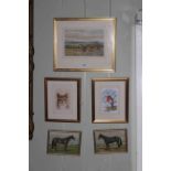 Alderson Sisters, collection of five small pictures including two horse portraits.