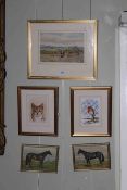 Alderson Sisters, collection of five small pictures including two horse portraits.