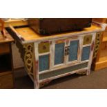 Oriental part painted altar table/cabinet, 74cm by 115cm.