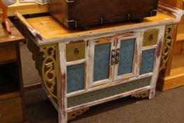 Oriental part painted altar table/cabinet, 74cm by 115cm.