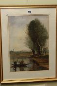 Watercolour of Continental River Scene (or Northumberland), having information verso, 37cm by 26cm,