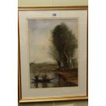 Watercolour of Continental River Scene (or Northumberland), having information verso, 37cm by 26cm,