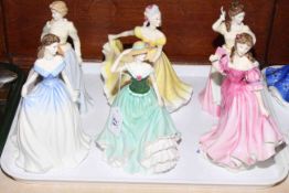 Collection of six Royal Doulton ladies including Dairy Maid and Emily.