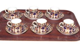 Set of six Royal Crown Derby 'Imari' coffee cans and saucers.