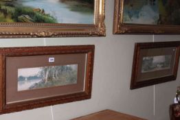 Louis K. Harlow, pair countryside watercolours, 12cm by 37cm, framed.